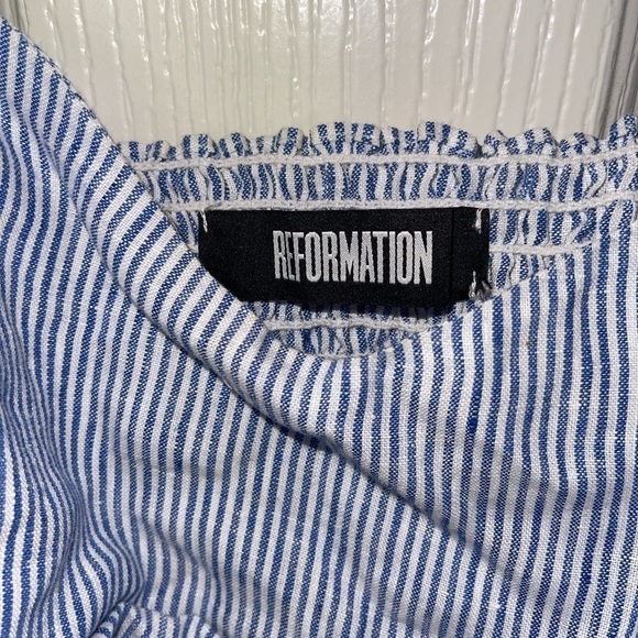 REFORMATION 100% Linen Blue White Stripe Cut Out Playa Mini Dress, Size 12P Sexy - Picture 8 of 9